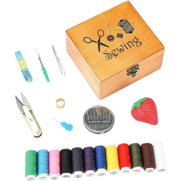 Wooden Sewing Basket with Accessories  for Beginner, Women, Men - Picture 5 of 6